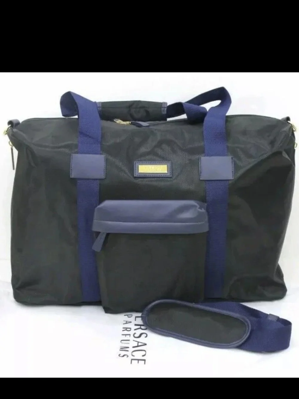 Versace Parfums Navy and Black Travel Weekender Duffle Gym Bag, NWOT.